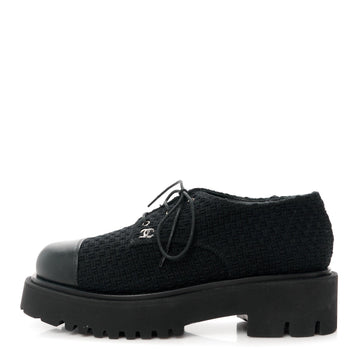 Wool Tweed Calfskin Lace-Up Loafers 38.5 Black