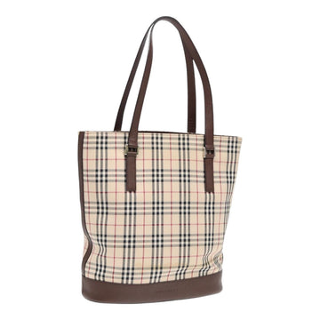 Burberry Nova Check Tote Bag Canvas Beige Brown Silver Auth 87766
