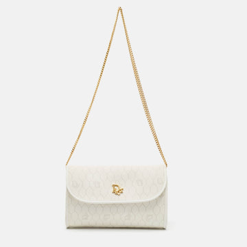 White Honeycomb Monogram Coated Canvas and Leather Chain Clutch