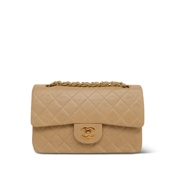 Beige leather Quilted Double Flap Small GHW