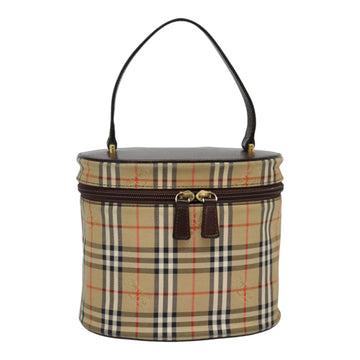 Burberry Nova Check Hand Bag Canvas Beige Gold Auth 88121