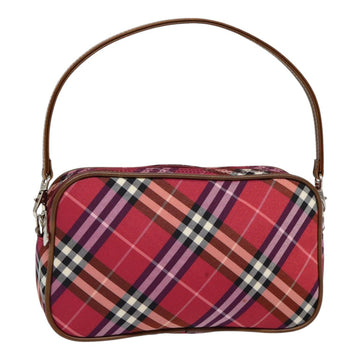 Burberry Nova Check Blue Label Hand Bag Nylon Red Silver Auth 88124