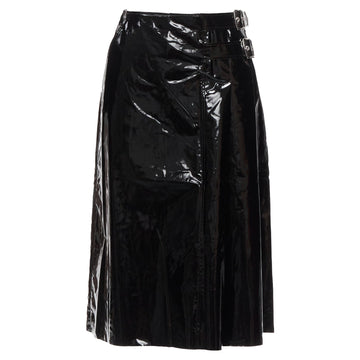 Gucci coated cotton vinyl buckle punk kilt pleated skirt