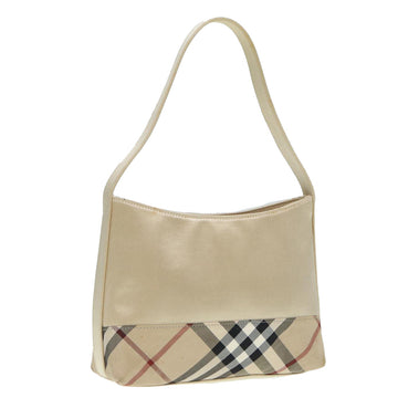 Burberry Nova Check Hand Bag Nylon Beige Silver Auth 88598