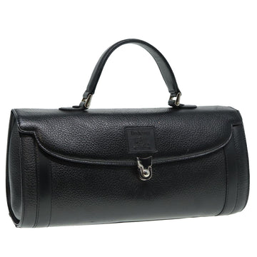 BurberrySs Hand Bag Leather Black Silver Auth 88770