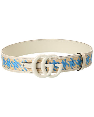 Gucci GG Marmont GG Raffia & Leather Belt