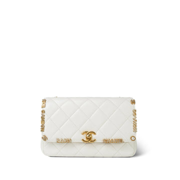 23C White leather Quilted Paris Monaco Single Flap Bag Aged Gold Hardware