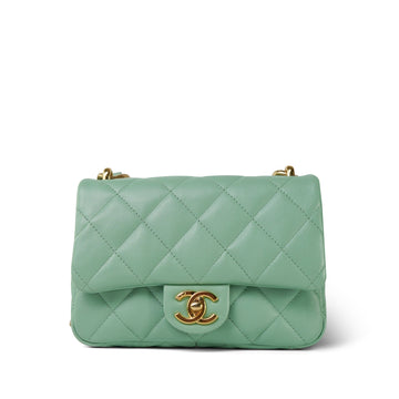 23P Light Green leather Quilted Funkytown Flap Bag Antique Gold Hardware