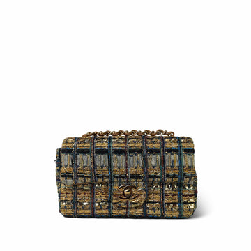 19A Egyptian Tweed Quilted Mini Rectangular Flap Light Gold Hardware
