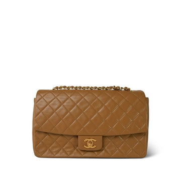 Caramel Quilted Single Flap Medium Gold Hardware