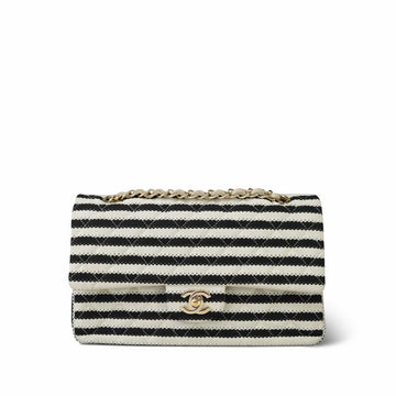 Ivory/Black Striped Coco Sailor Pearl Classic Flap Medium LGHW