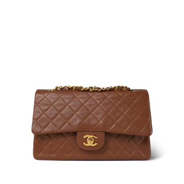 Dark Caramel/Brown leather Quilted Classic Flap Bag Medium GHW