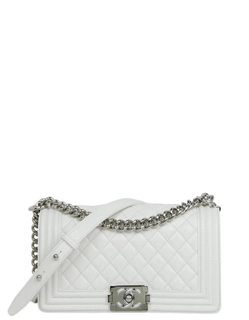 Chanel 25C NEW White Caviar Medium Boy Bag