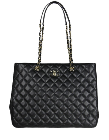 Chanel 2022 Black Caviar Leather Quilted Large Classic Shopping Tote Bag