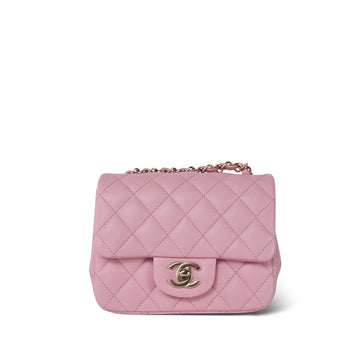 21S Light Pink leather Quilted Mini Square Flap Light Gold Hardware