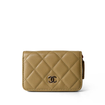 Green Yellow Moss leather Quilted Classic Zip Coin Purse