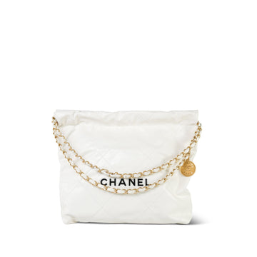 22S White leather Quilted 22 Medium Hobo Bag Black/Aged Gold Hardware