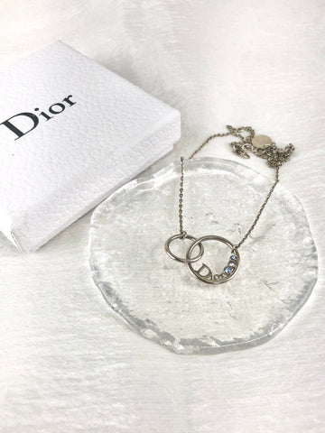 Christian Dior Logo Circle Stone Necklace Silver Vintage bzvri3