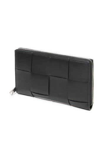 Luxury Bottega Veneta Cassette Zipper Long Wallet Black