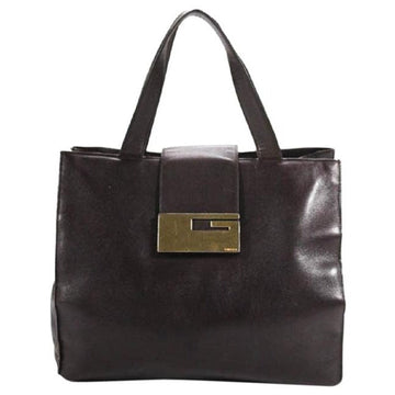 Gucci Vintage Satcheltotedesigner Purses Dark Brown Leather With Gold Square G Clasp Satchel