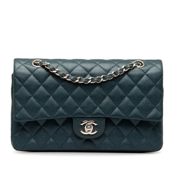 Top Quality Chanel Mattrase 25 Coco Double Flap Chain Shoulder Bag Blue Silver Leather S  CHANEL