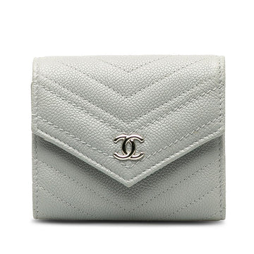 Top Quality Chanel V titch Cocomark Three Folded Wallet Compact Wallet Grey Leather S  CHANEL