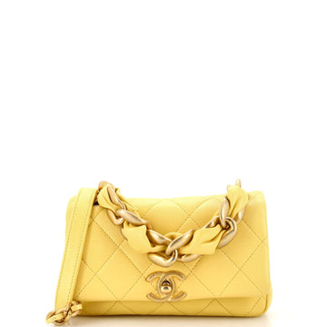 CHANEL Entwined Chain Top Handle Flap Bag Quilted Lambskin Small