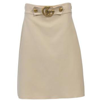 Gucci GG Buckle Knee-Length Skirt in White Wool