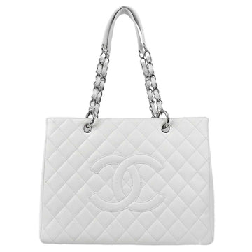 Top Quality Chanel White Leather Grand Shopping Tote GST Chain Handbag