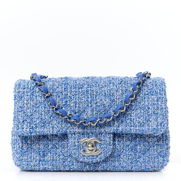 Tweed Quilted Mini Rectangular Flap Blue White