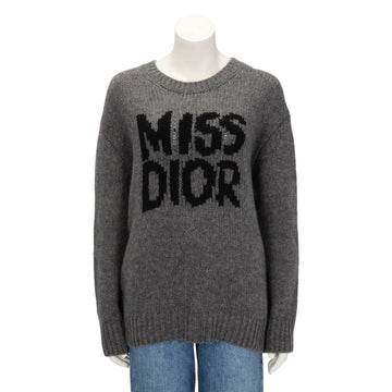 Dior Grey Cashmere Miss Dior Graffiti Motif Long Sweater FR 38