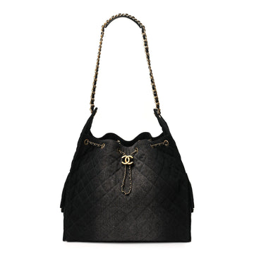 Washed Denim Quilted Medium Chanel 25 Handbag Black