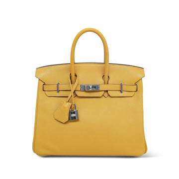 Birkin 25 Jaune Ambre leather Palladium Plated M Square Stamp