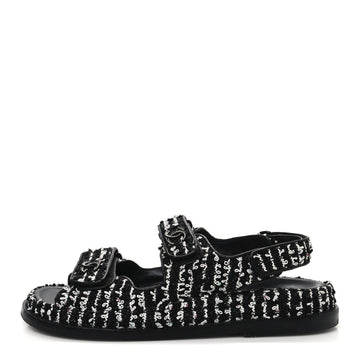 Tweed Velcro Dad Sandals 36.5 Black White