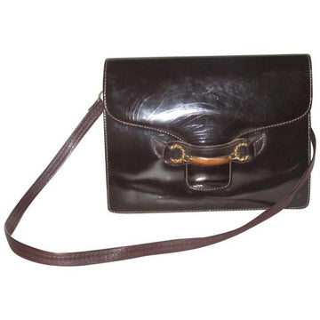 Gucci Horsebit Brown W Gold And Enamel Clasp  Leather Shoulder Bag