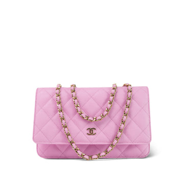 23P Pink leather Quilted Wallet On Chain WOC Light Gold Hardware