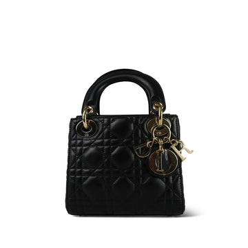 Mini Lady Dior Bag Black leather Cannage