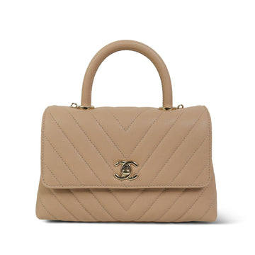 20P Beige leather Chevron Quilted Coco Handle Small LGHW