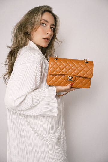 21A Caramel/Light Brown leather Quilted Classic Flap Small LGHW