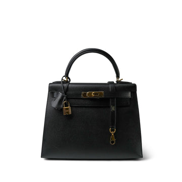 Kelly 28 Sellier Black leather  A Stamp