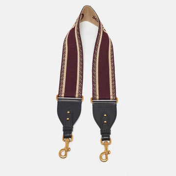 Dior Burgundy Embroidered Canvas And Leather Book Shoulder Strap