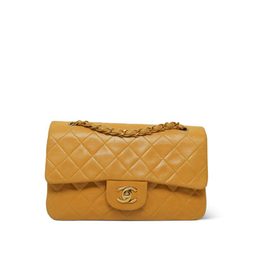 Yellow leather Quilted Classic Flap Small Gold Hardware