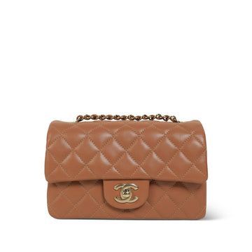 21P Caramel leather Quilted Mini Rectangular Flap LGHW