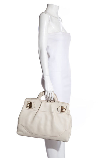 Salvatore Ferragamo Cream Giancini Closure Leather Tote