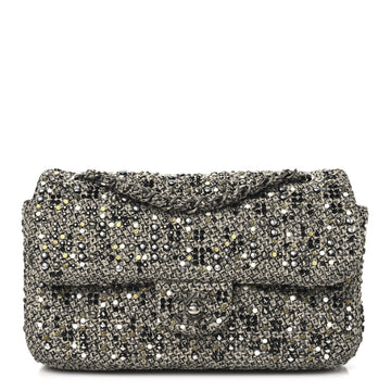 Tweed Quilted Mini Side Pearl Flap Bag Grey