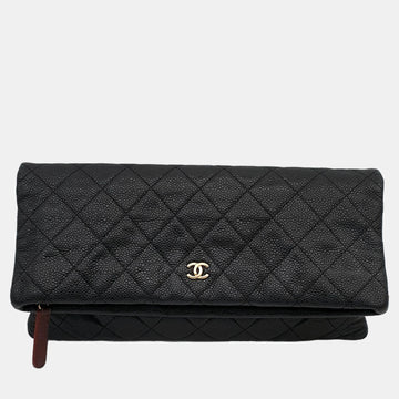 Black Leather Beauty CC Foldover Clutch Bag