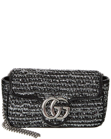 Gucci GG Marmont Super Mini Tweed & Leather Shoulder Bag