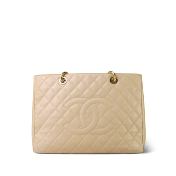 Beige Clair leather Quilted Grand Shopper Tote (GST) Gold Hardware