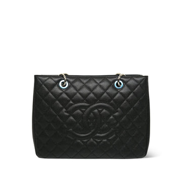 Black leather Quilted Grand Shopping Tote (GST) SHW