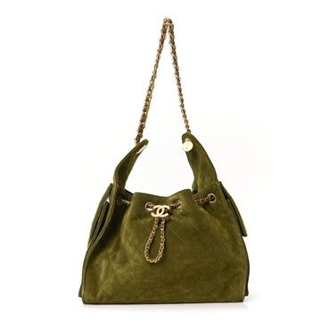 Suede Quilted Small Chanel 25 Handbag Khaki